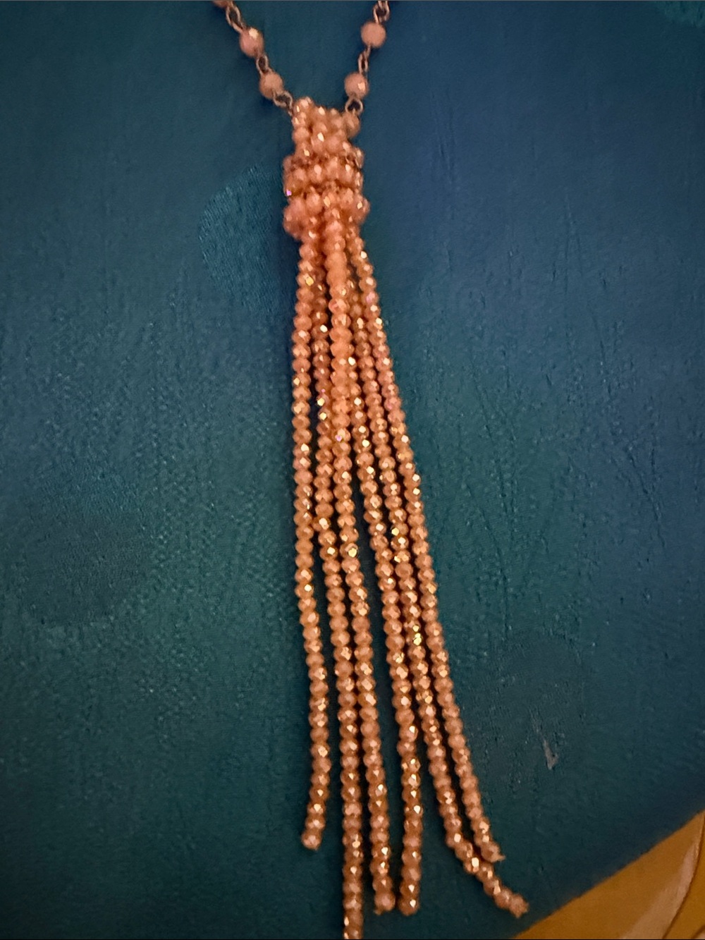 Elegant Gold-Tone Beaded Tassel Necklace - Women Jewelry